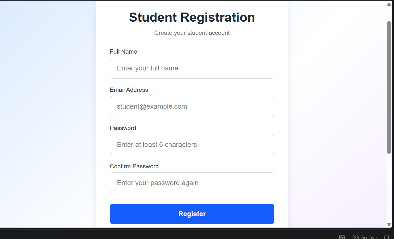 Student registration form